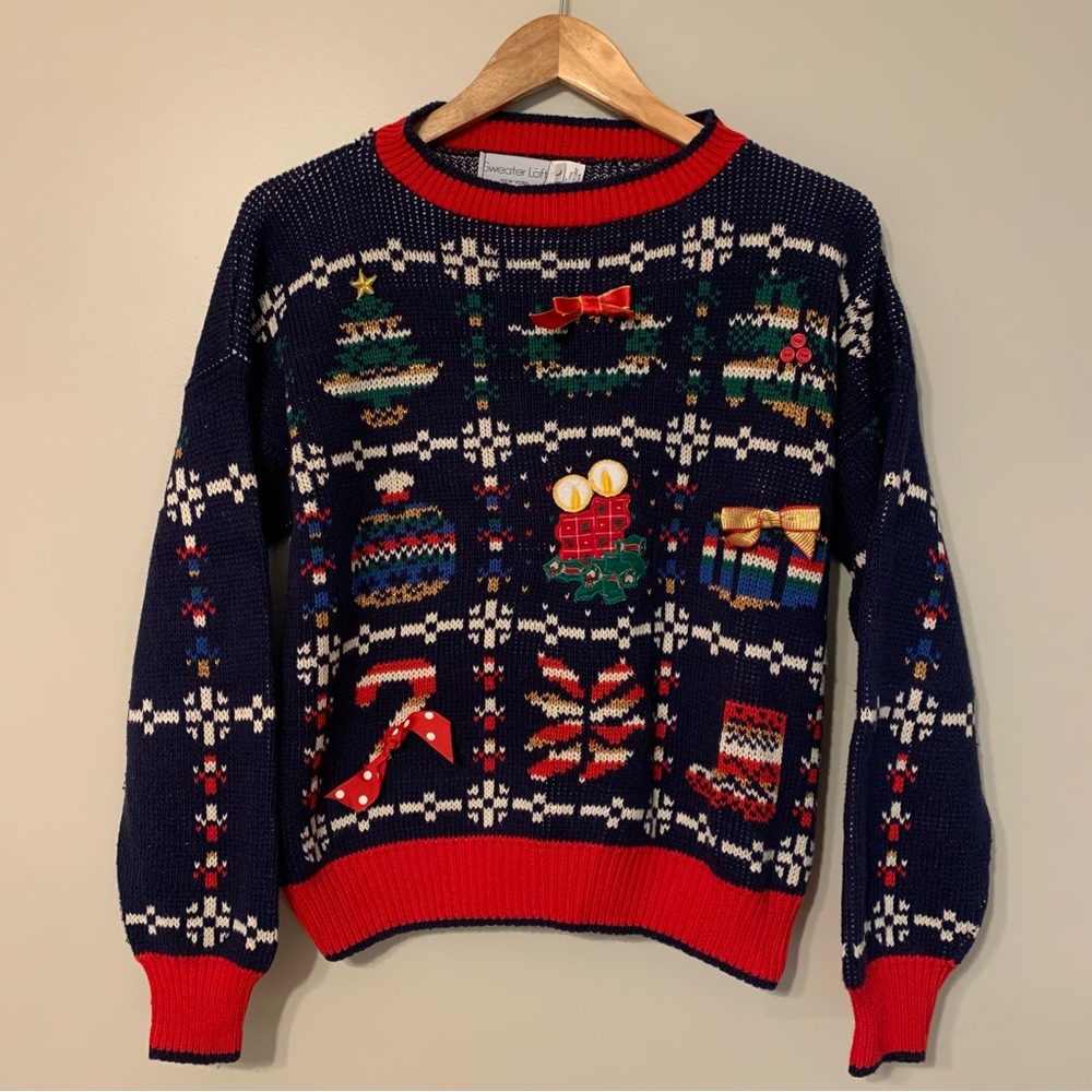 Women’s Vintage Sweater Loft Christmas Sweater Made In USA 100% Cotton Large